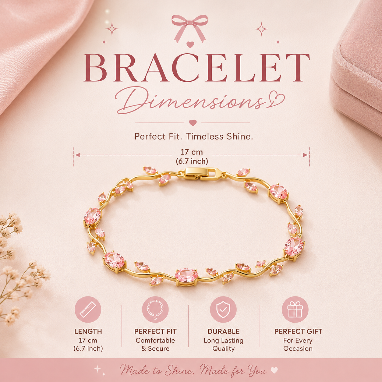 Tulip Bracelet | Pink Leaf Crystal Flower Bracelet for Women