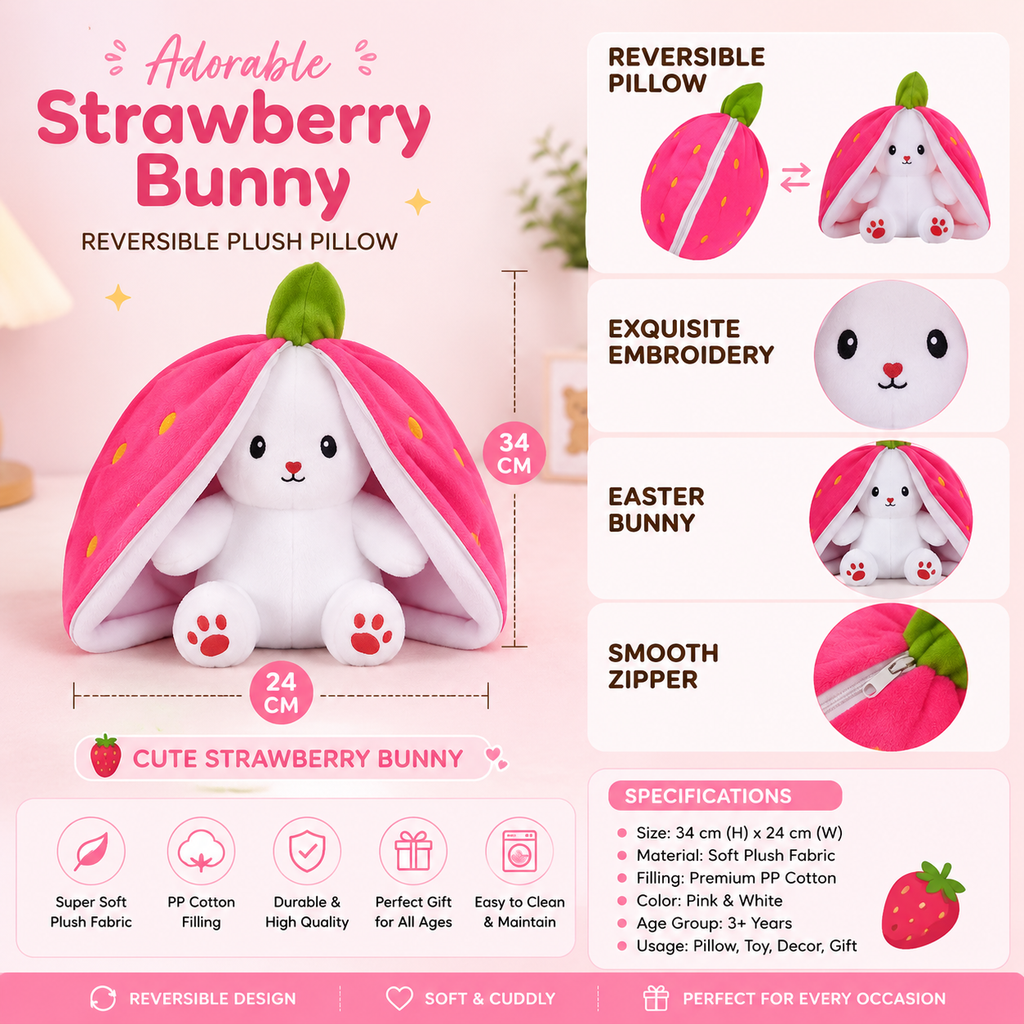 Pink Bunny Plush Toy | Soft Rabbit Plush Doll | Cute Stuffed Animal for Kids, Teens & Adults