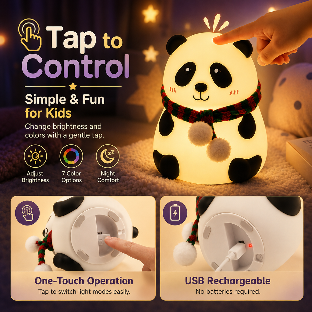 Cute Panda Night Light  – Rechargeable 7 Color LED Silicone Touch Lamp