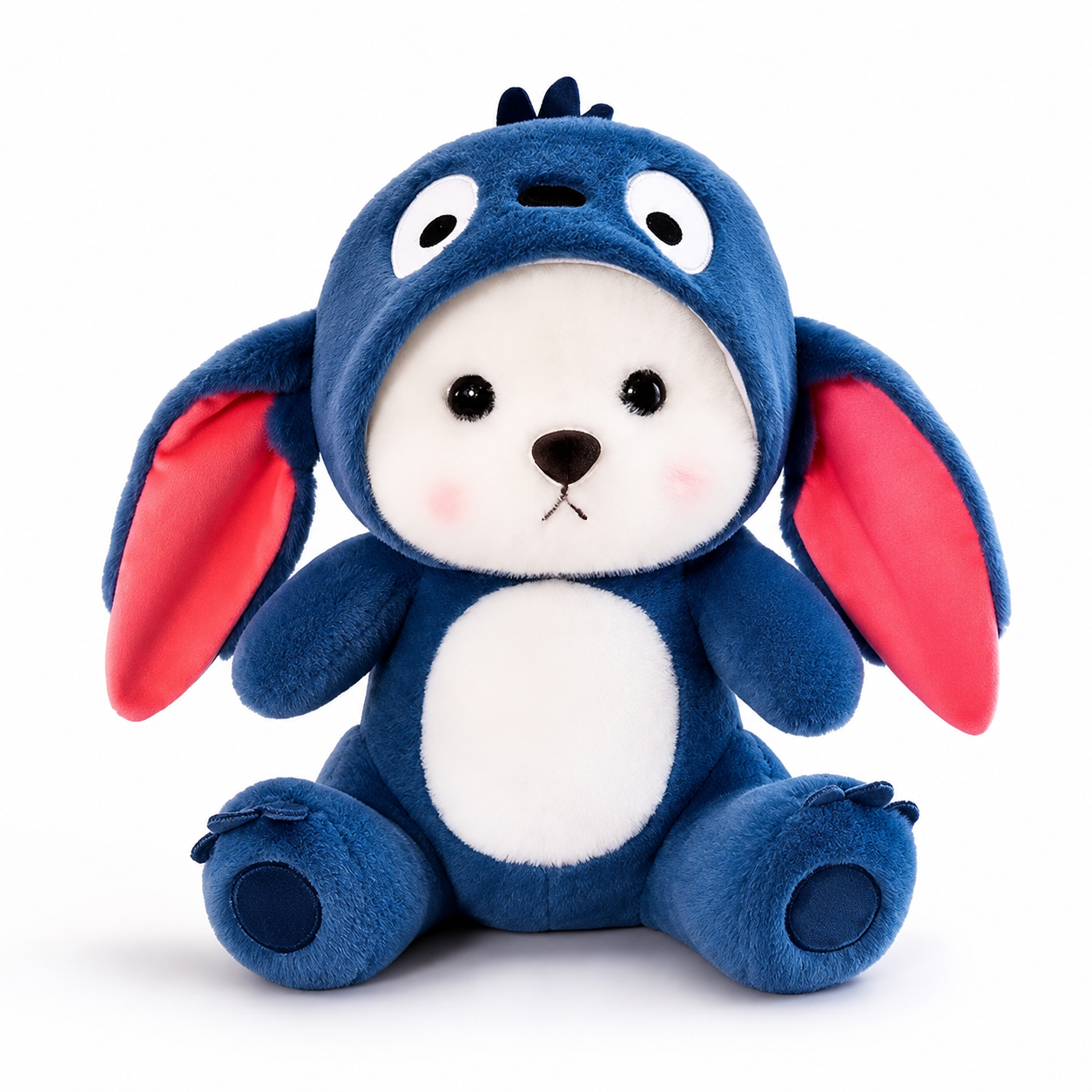 Blue Hooded Plush Toy with Removable Hood