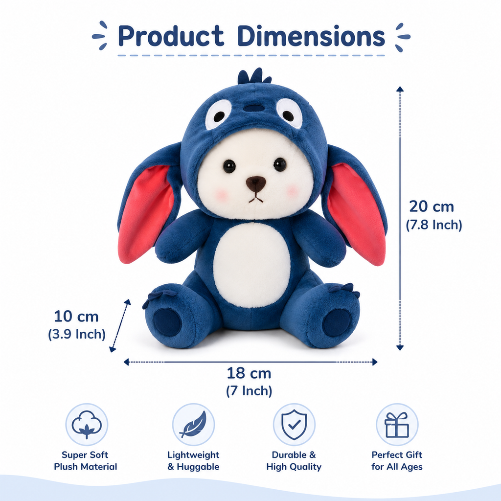 Blue Hooded Plush Toy with Removable Hood