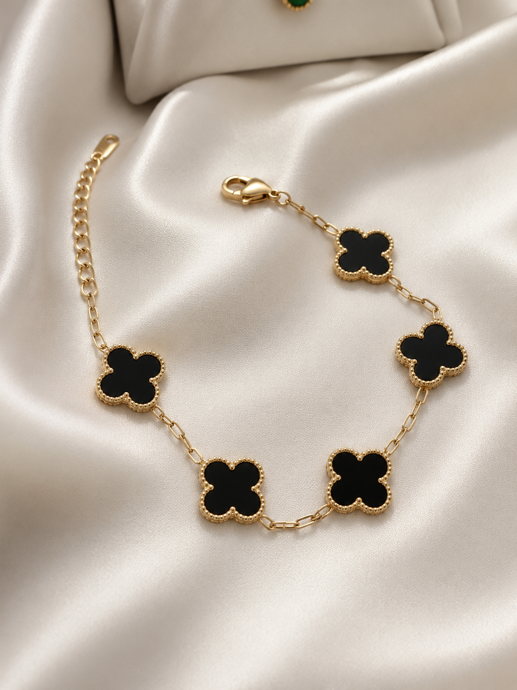 Elegant  Clover Bracelet (Pack of 2) | Adjustable Gold Plated Stainless Steel Bracelet for Women & Girls