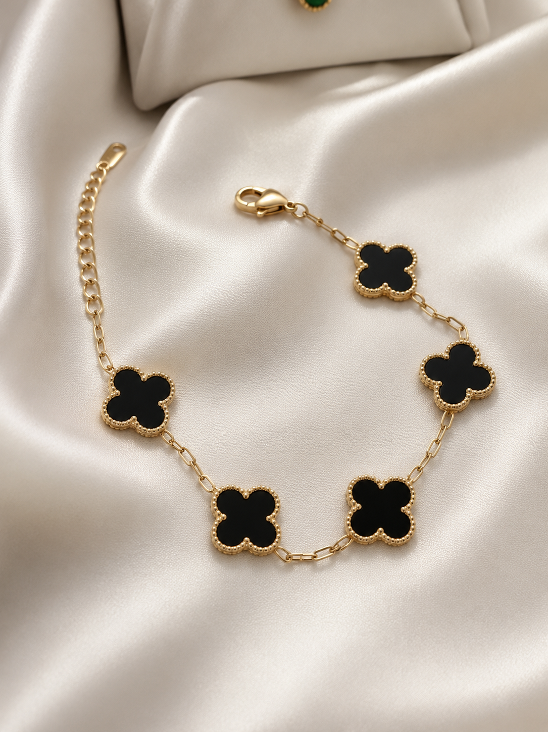 Elegant  Clover Bracelet (Pack of 2) | Adjustable Gold Plated Stainless Steel Bracelet for Women & Girls