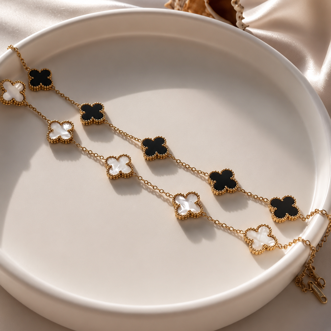Elegant  Clover Bracelet (Pack of 2) | Adjustable Gold Plated Stainless Steel Bracelet for Women & Girls