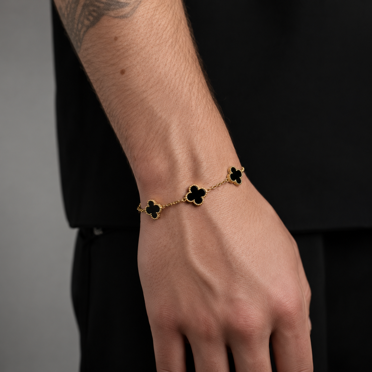 Elegant  Clover Bracelet (Pack of 2) | Adjustable Gold Plated Stainless Steel Bracelet for Women & Girls