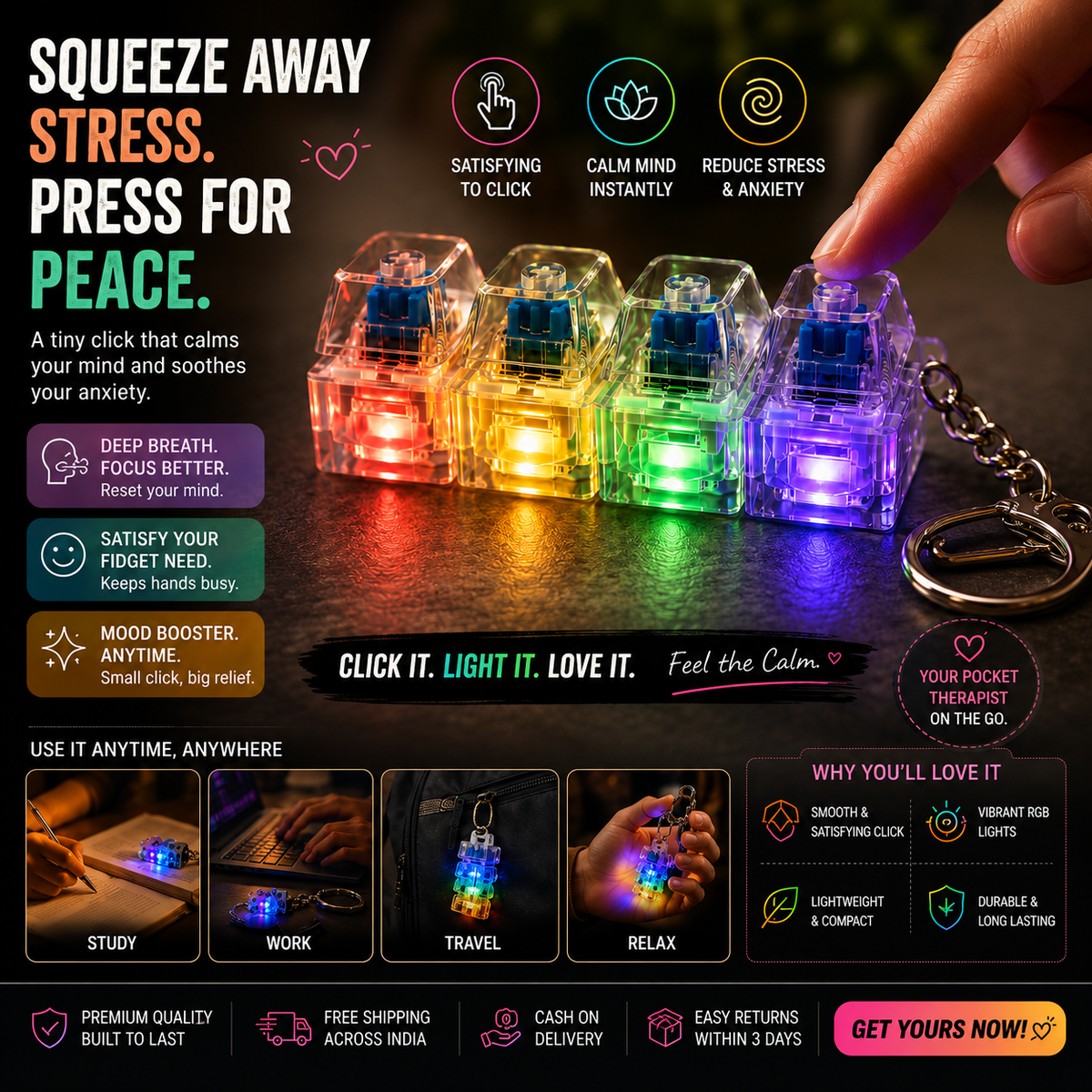 FidGlow™ — RGB Fidget Light Keychain