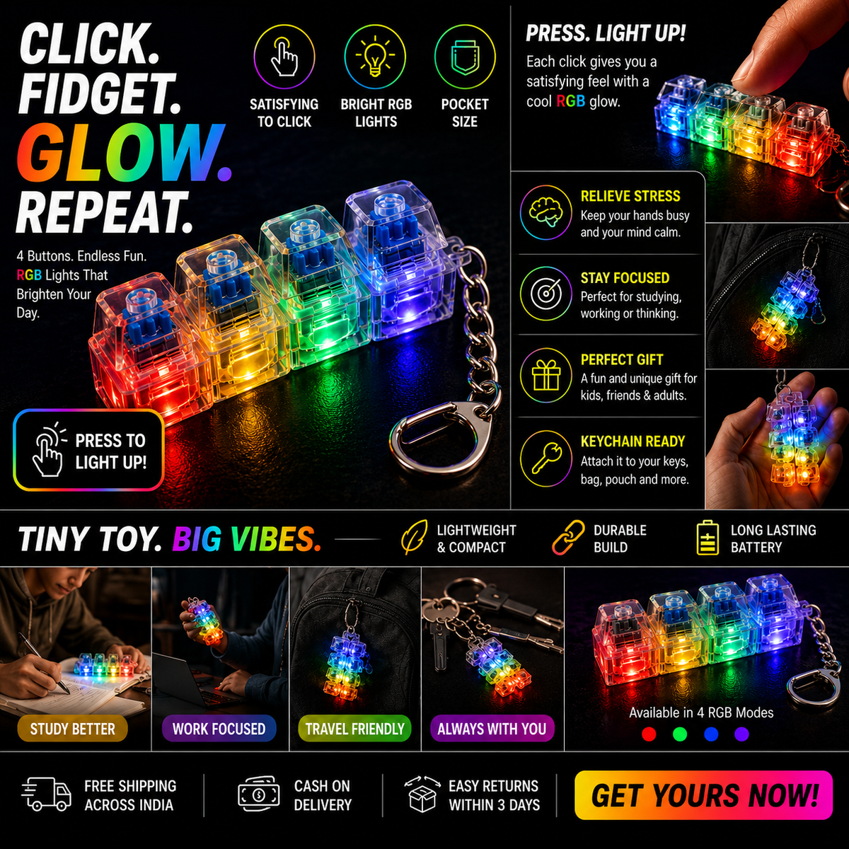 FidGlow™ — RGB Fidget Light Keychain