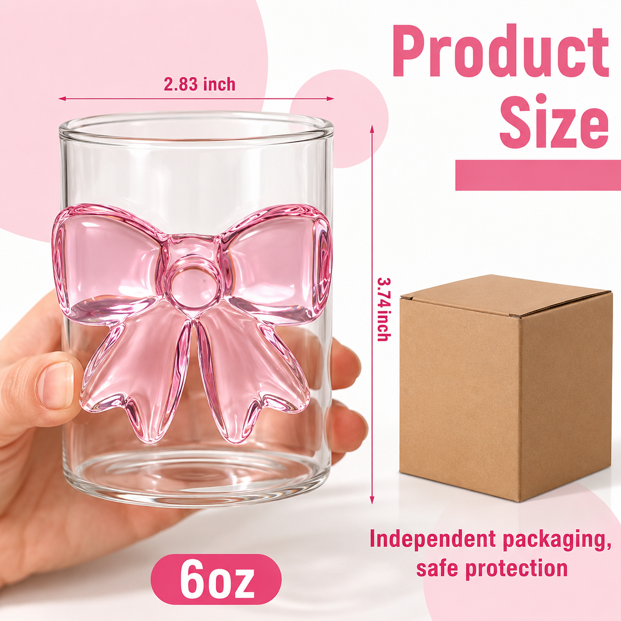 Cute Pink Bow Glass Cup – 250ml Aesthetic Coffee & Juice Glass