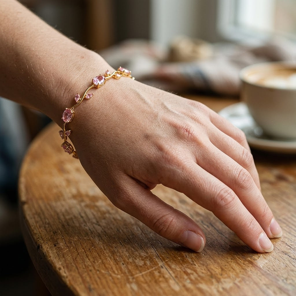 Tulip Bracelet | Pink Leaf Crystal Flower Bracelet for Women