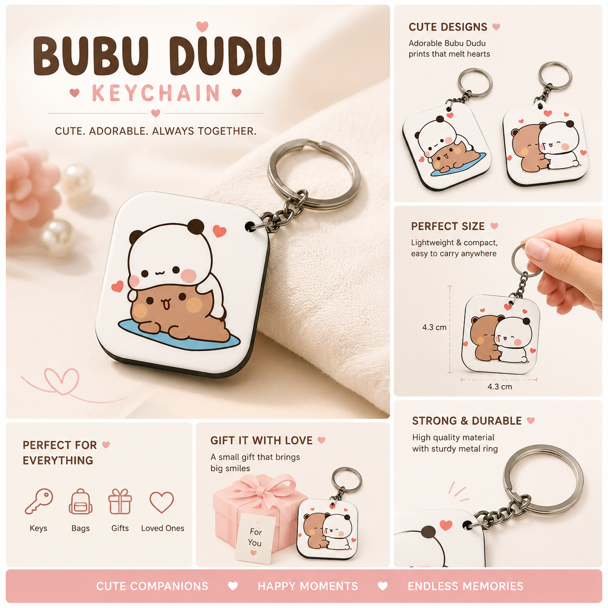 🎀Viral Bubu Dudu Couple Keychain Set | Kawaii Matching Bag Charms | Cute Gift (Pack of 2)