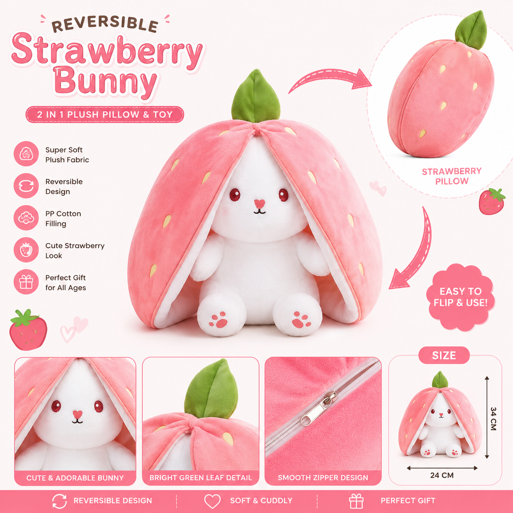 Pink Bunny Plush Toy | Soft Rabbit Plush Doll | Cute Stuffed Animal for Kids, Teens & Adults