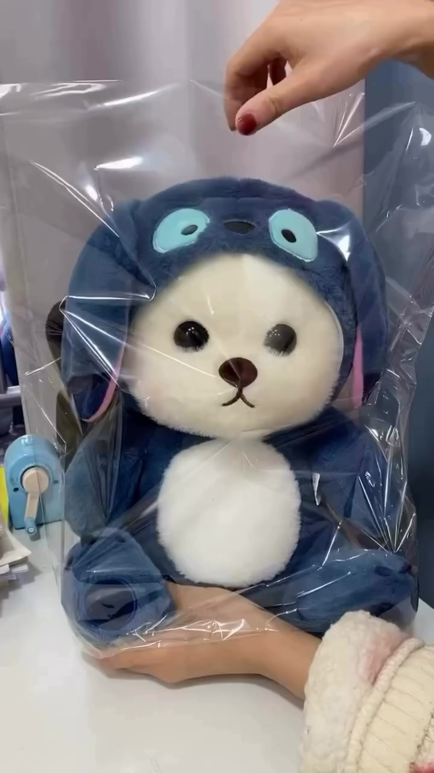 Blue Hooded Plush Toy with Removable Hood
